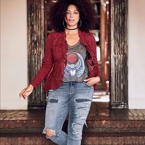 Torrid red lace peplum jacket
